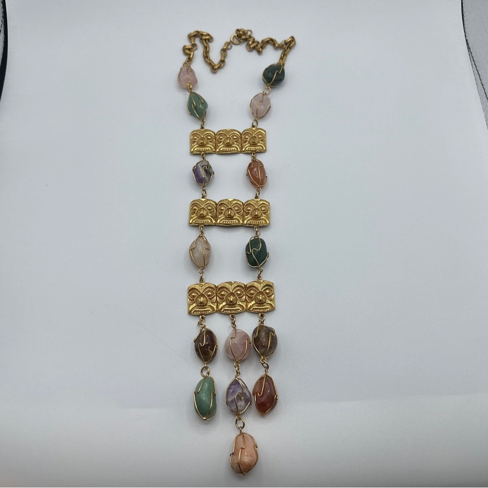 1970’s CASTLECLIFF Lawrence Larry Vrba Statement Necklace Mayan Aztec Semi‎ #408